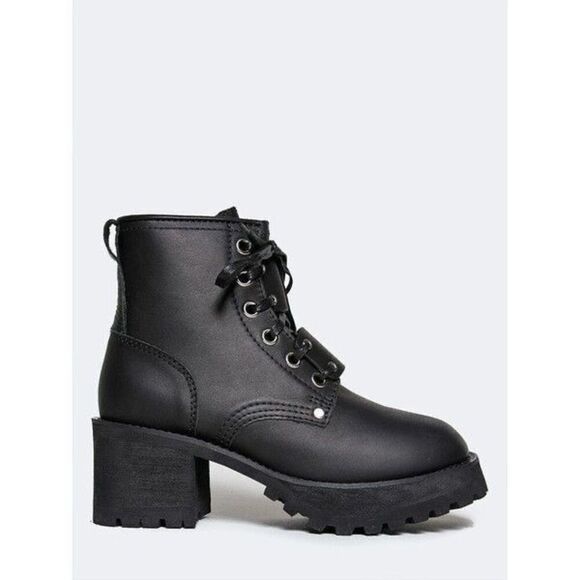UNIF Black Leather Moto Combat Platform Lace Up Boot size 7 - Picture 1 of 13